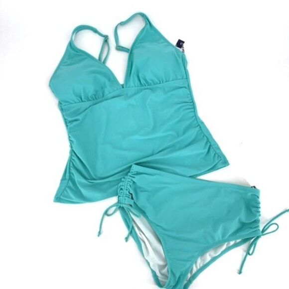 NWT Sonnet Shores Turquoise Tankini Size 16W XL Ruched Hi Waisted Bottoms - Picture 3 of 16
